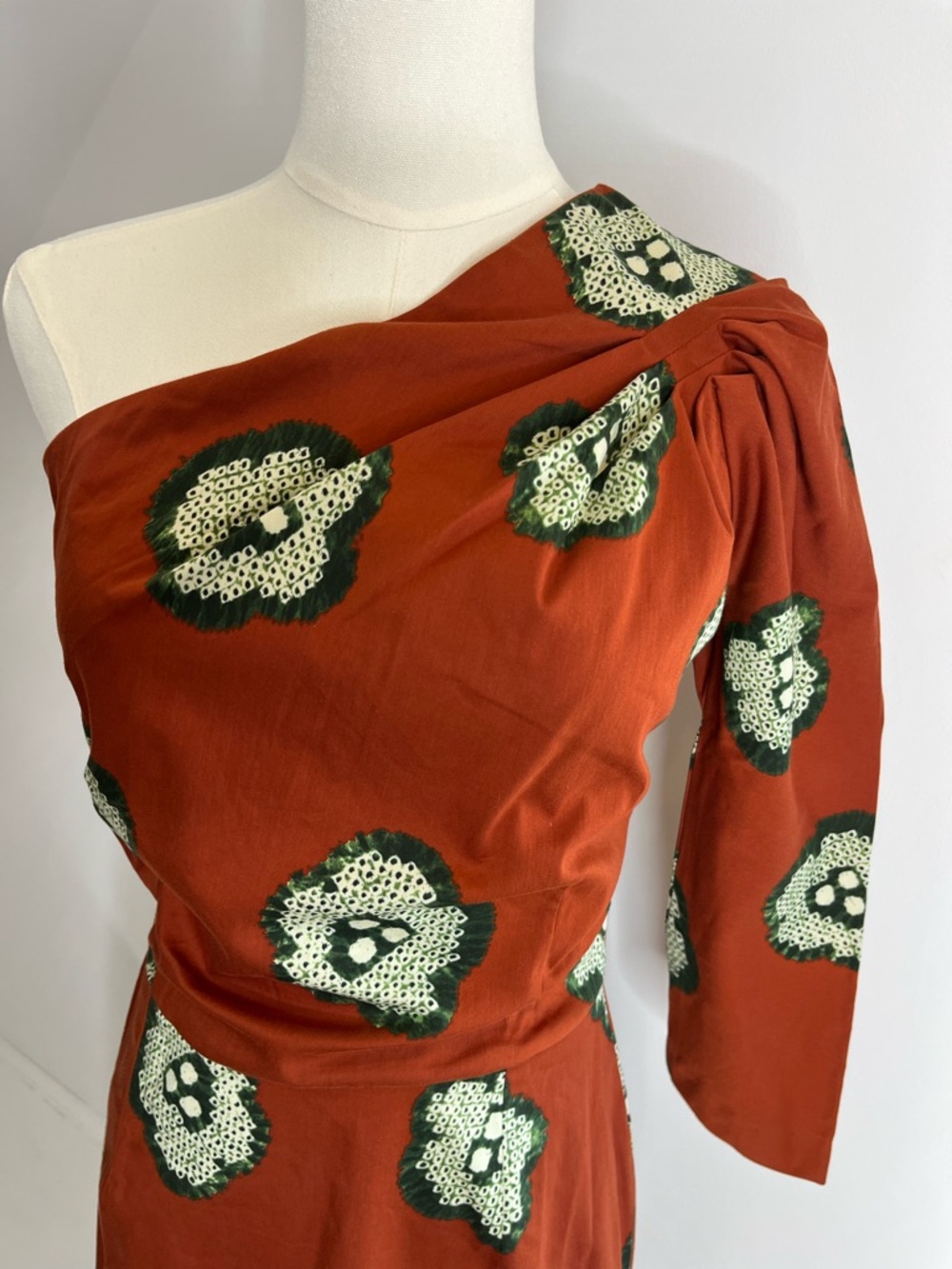 Samantha Sung hand printed 1 shoulder pencil dress